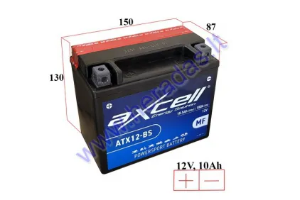 MOTORCYCLE BATTERY 12V 10AH  180A  ATX12-BS AXCELL ENERGY SOLUTION  MF 150X87X130