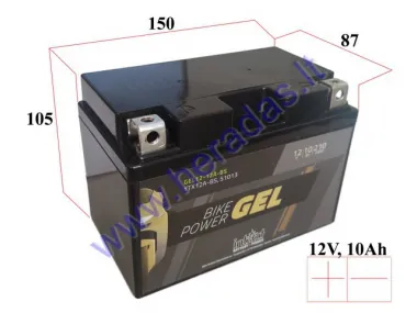 MOTOCIKLO AKUMULIATORIUS 12V 10AH 210A GEL12-12A-BS YTX12A-BS 150x87x105mm Intact