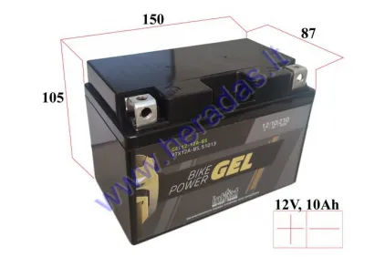 MOTOCIKLO AKUMULIATORIUS 12V 10AH 210A GEL12-12A-BS YTX12A-BS 150x87x105mm Intact