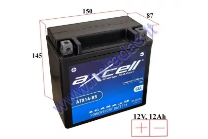 MOTORCYCLE BATTERY 12V 12AH  200A  ATX14-BS AXCELL ENERGY SOLUTION GEL 150X87X145