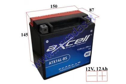 MOTOCIKLO AKUMULIATORIUS 12V 12AH  200A  ATX14L-BS AXCELL ENERGY SOLUTION  MF 150X87X145 YTX14L-BS