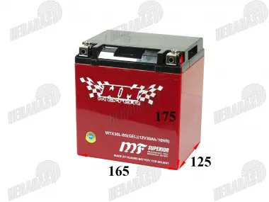 MOTOCIKLO AKUMULIATORIUS 12V 30AH 300A YTX30L-BS 166X126X175 CF MOTO WTX30L-BS GEL