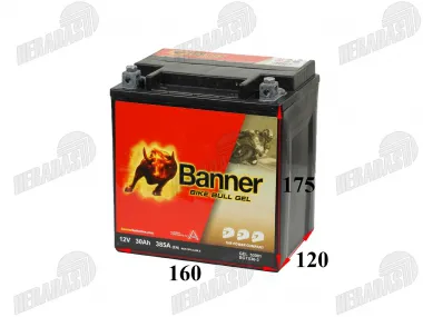 Motociklo akumuliatorius 12V 30Ah 385A Banner Bike Bull GEL BGTX30-3 GEL 53001 168x127x177mm