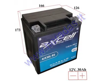 MOTOCIKLO AKUMULIATORIUS 12V 30AH  400A  AIX30L-BS AXCELL ENERGY SOLUTION GEL 166X126X173 YIX30L-BS