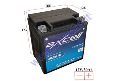 MOTOCIKLO AKUMULIATORIUS 12V 30AH  400A  AIX30L-BS AXCELL ENERGY SOLUTION GEL 166X126X173 YIX30L-BS