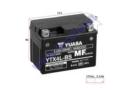 Motorcycle battery 12V 3,2Ah 50A YTX4L-BS Yuasa