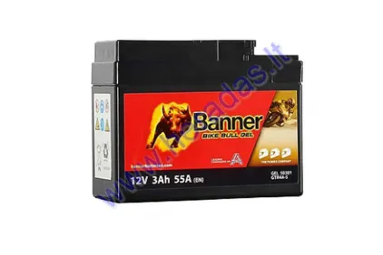 MOTOCIKLO AKUMULIATORIUS 12V 3AH 53A GTR4A-5 Banner Bike Bull GEL 113x48x85mm