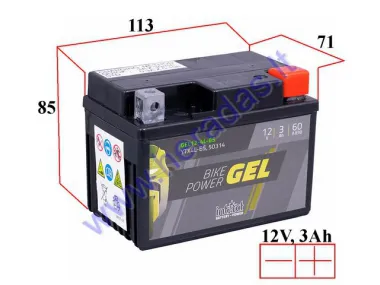 MOTOCIKLO AKUMULIATORIUS 12V 3AH 60A GEL12-4L-BS 50314 YTX4L-BS 113x71x85mm Intact