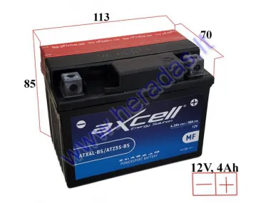 MOTORCYCLE BATTERY 12V 4AH  50A  ATX4L-BS  ATZ5S-BS AXCELL ENERGY SOLUTION MF 113X70X85 YTX4L-BS