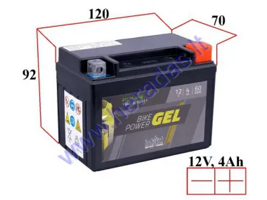 BATTERY FOR MOTORCYCLE 12V 4AH 60A GEL12-4L-B 50411 YB4L-B 120x70x92mm Intact