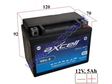 MOTOCIKLO AKUMULIATORIUS 12V 5AH  50A  AB4L-B AXCELL ENERGY SOLUTION GEL 120X70X92 YB4L-B