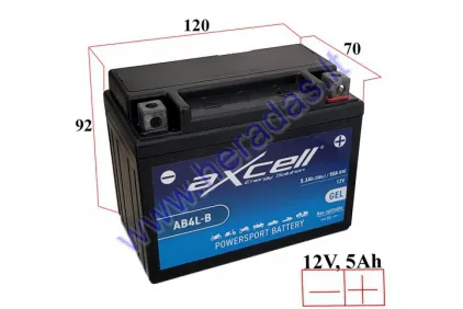 MOTOCIKLO AKUMULIATORIUS 12V 5AH  50A  AB4L-B AXCELL ENERGY SOLUTION GEL 120X70X92 YB4L-B