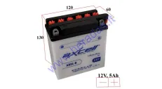 MOTOCIKLO AKUMULIATORIUS 12V 5AH  65A  AB5L-B AXCELL ENERGY SOLUTION 120X60X130 YB5L-B be elektrolito