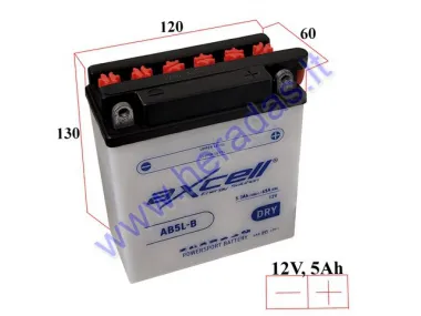 MOTOCIKLO AKUMULIATORIUS 12V 5AH  65A  AB5L-B AXCELL ENERGY SOLUTION 120X60X130 YB5L-B be elektrolito