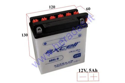 MOTOCIKLO AKUMULIATORIUS 12V 5AH  65A  AB5L-B AXCELL ENERGY SOLUTION 120X60X130 YB5L-B be elektrolito