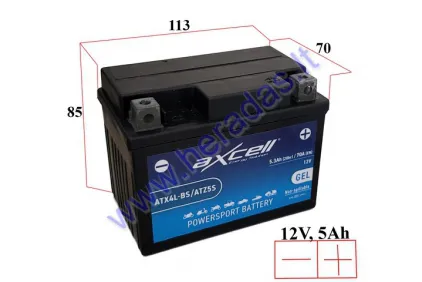 MOTORCYCLE BATTERY 12V 5AH  70A  ATX4L-BS ATZ5S-BS AXCELL ENERGY SOLUTION GEL 113X70X85 YTX4L-BS