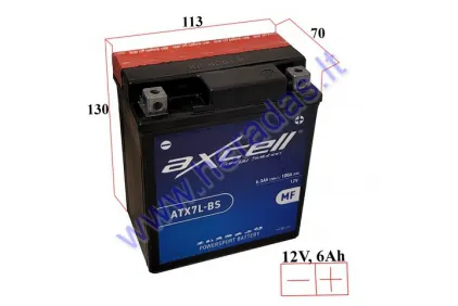 MOTOCIKLO AKUMULIATORIUS 12V 6AH  100A  ATX7L-BS AXCELL ENERGY SOLUTION  MF 113X70X130 YTX7L-BS