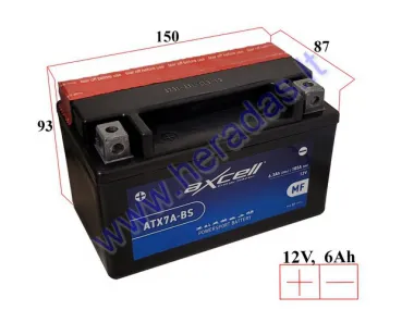 MOTORCYCLE BATTERY 12V 6AH  105A  ATX7A-BS AXCELL ENERGY SOLUTION  MF 150X87X93 YTX7A-BS