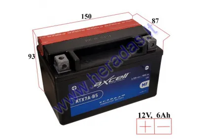 MOTORCYCLE BATTERY 12V 6AH  105A  ATX7A-BS AXCELL ENERGY SOLUTION  MF 150X87X93 YTX7A-BS