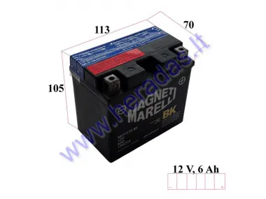 Motorcycle battery 12V 6Ah 130A YTZ7S-BS AGM 113x70x105 mm  Magneti