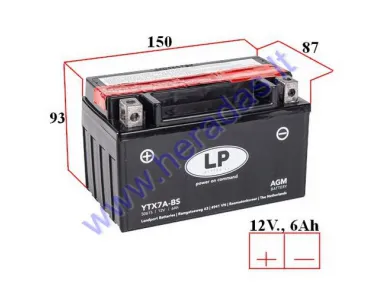 Motorcycle battery 12V 6Ah YTX7A-BS