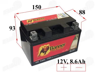Motorcycle battery 12V 8.6Ah Banner  BGTZ10-S YTZ10S GEL50901 GTZ10-S 150x88x93