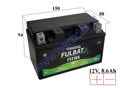 MOTORCYCLE BATTERY 12V 8.6Ah  FTZ10S GEL  150X88X94