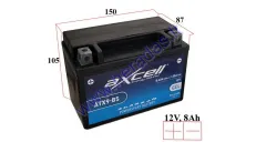 MOTOCIKLO AKUMULIATORIUS 12V 8AH  135A  ATX9-BS AXCELL ENERGY SOLUTION  GEL 150X87X105 YTX9-BS