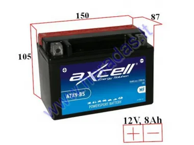 MOTORCYCLE BATTERY 12V 8AH  135A  ATX9-BS AXCELL ENERGY SOLUTION  MF 150X87X105 YTX9-BS