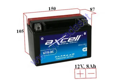 MOTORCYCLE BATTERY 12V 8AH  135A  ATX9-BS AXCELL ENERGY SOLUTION  MF 150X87X105 YTX9-BS