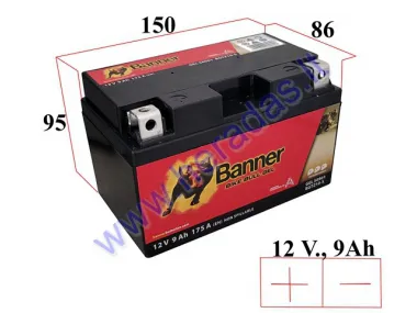 MOTORCYCLE BATTERY 12V 9Ah 175A  BGTZ10-S GEL  Banner 150x86x95