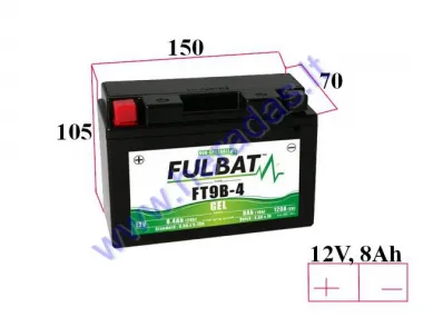 MOTOCIKLO AKUMULIATORIUS 12V FULBAT GT9B-4 GEL 150X70X105MM