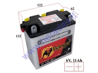 MOTORCYCLE BATTERY  6V 11AH 88A  01211  Banner Bike Bull B6N11A-3A 122X62X132MM