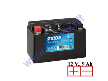 Motociklo akumuliatorius EXIDE 12V 9AH 120A  150X90X105 EK091, AUX9, YTX9-BS,Volvo OE 31296300, 509106013G412