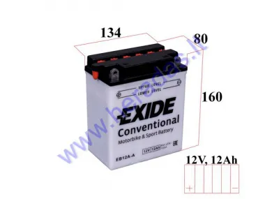 Motorcycle battery EXIDE Conventional 12V 12Ah 165A EB12A-A