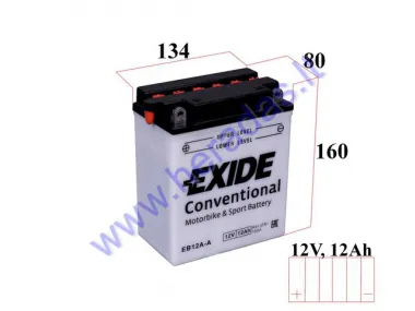 Motociklo akumuliatorius EXIDE Conventional 12V 12Ah 165A EB12A-A