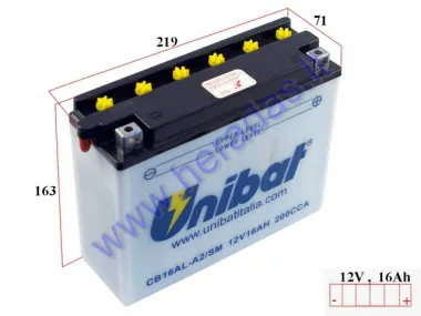 MOTOCIKLO AKUMULIATORIUS UNIBAT 12V 200A  CB16AL-A2 207x72x164