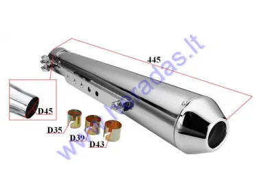 Muffler for motorcycle CAFE RACER L445 D45 + 3 pcs. adapter 35mm 39mm 43mm