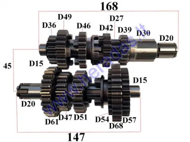 Gearbox shafts (mainshaft+countershaft) for motorcycle  250cc L147