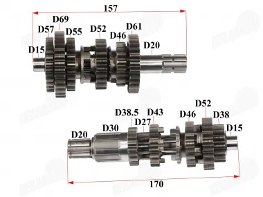 GEARBOX SHAFTS (MAINSHAFT+COUNTERSHAFT) FOR MOTORCYCLE, 5 GEAR FITS MOTOLAND MTL250 ENGINE TIPE 165FMM 167FMM NXT250