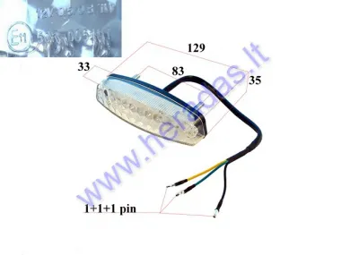 Motociklo, keturračio galinis žibintas 12V LED 0.5/0.8W/1W 82mm tarp varžtų E žymėjimas