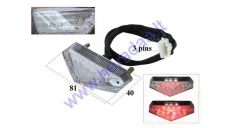 Motociklo, keturračio  galinis žibintas universalus 12v LED E žymėjimas, ant sparno 61mm tarp varžtų (raudona) 3PIN