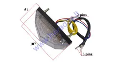 Motociklo, keturračio  galinis žibintas universalus 12v LED su numerio apšvietimu, ant sparno 78mm tarp varžtų (raudona) 5PIN