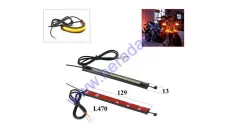 Motociklo lankstus LED posūkis tvirtinamas ant šakių, universalus 12V 2vnt komplektas balta, geltona, led juostelė