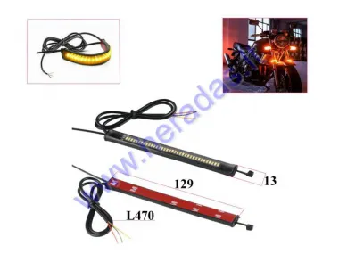 Motociklo lankstus LED posūkis tvirtinamas ant šakių, universalus 12V 2vnt komplektas balta, geltona, led juostelė