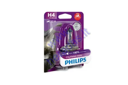 MOTOCIKLO LEMPUTĖ 12V H4 60/55W +40% PHILIPS CITYVISION Apsauga nuo vibracijos P43T-38