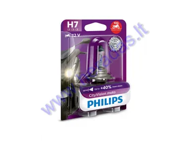 MOTOCIKLO LEMPUTĖ 12V H7 55W +40% PHILIPS CITYVISION Apsauga nuo vibracijos PX26D