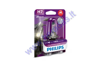 LIGHT BULB FOR MOTORCYCLE 12V H7 55W +40% PHILIPS CITYVISION VIBRATION PROTECTION PX26D