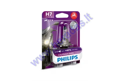 MOTOCIKLO LEMPUTĖ 12V H7 55W +40% PHILIPS CITYVISION Apsauga nuo vibracijos PX26D