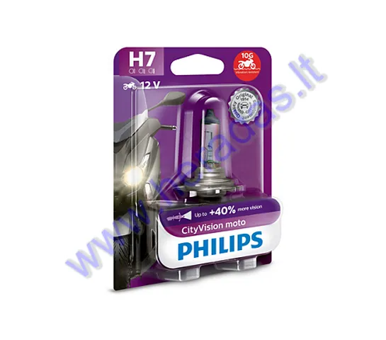 LIGHT BULB FOR MOTORCYCLE 12V H7 55W +40% PHILIPS CITYVISION VIBRATION  PROTECTION PX26D